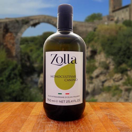 Bottiglia da 750 ml di olio extravergine di oliva Monocultivar Canino D.O.P. Zolla