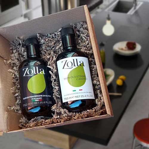 Duetto box  confezione con due bottiglie di Evo Blend Zolla + Monocultivar Canino DOP Zolla